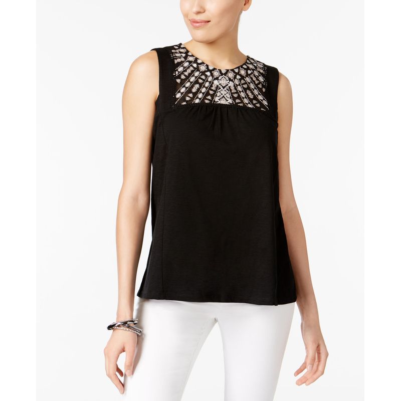 Style & Co Embroidered Mesh Top